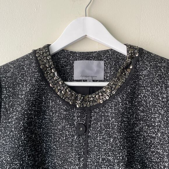 Classiques Entier Black & Gray Tweed Sequenced Neckline Jacket - M - Picture 7 of 11